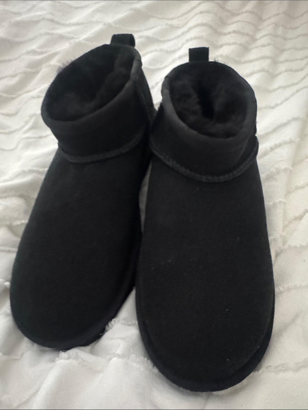 UGG Women's Black Suede Shearling Cuff Slip-Ons